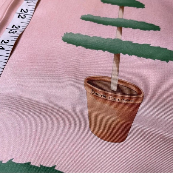 BVLGARI 100% Silk Pink & Green Tree Topiary Print Square Scarf - Picture 4 of 8